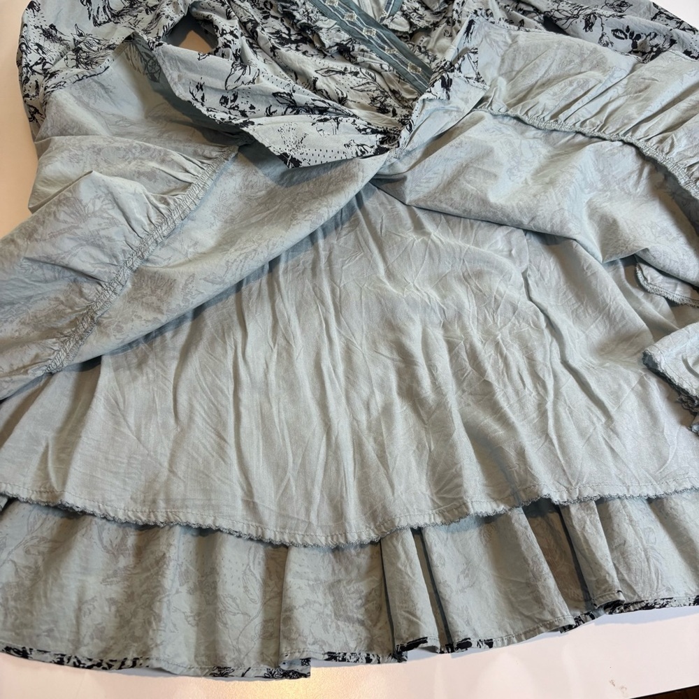Anthropologie ruffle floral mini wrap dress large blue *missing belt - Picture 12 of 16